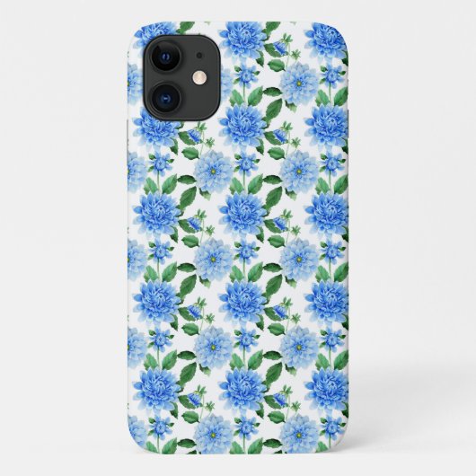blauwe dahlias op wit Case-Mate iPhone case (Achterkant)