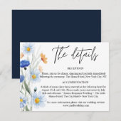 Blauwe Daisies Bloemen Bruiloft Details Informatiekaartje (Voorkant / Achterkant)