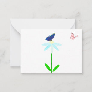 Blauwe Daisy Blauwe en Roze Vlinders Notitiekaarte Notitiekaartje
