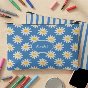 Blauwe Daisy Bloem- en Retro Gestreepte Potloodetu Etui