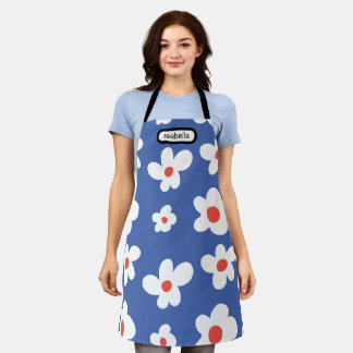 Blauwe Daisy Bloemmotief Script Naam Kunst Schort