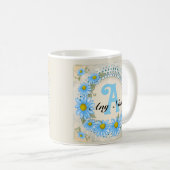 Blauwe Daisy Monogram mok (Voorkant rechts)