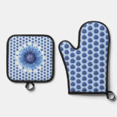 Blauwe Daisy Oven Mitt en Pot Houders Ovenwant & Pannenlap Set (Voorkant)