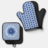 Blauwe Daisy Oven Mitt en Pot Houders Ovenwant & Pannenlap Set (Voorkant / Achterkant)