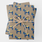 Blauwe Dala Horse Wrapping Paper Flat Sheet Set va (In situ)
