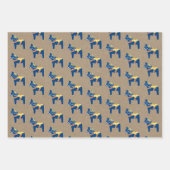 Blauwe Dala Horse Wrapping Paper Flat Sheet Set va (Voorkant)