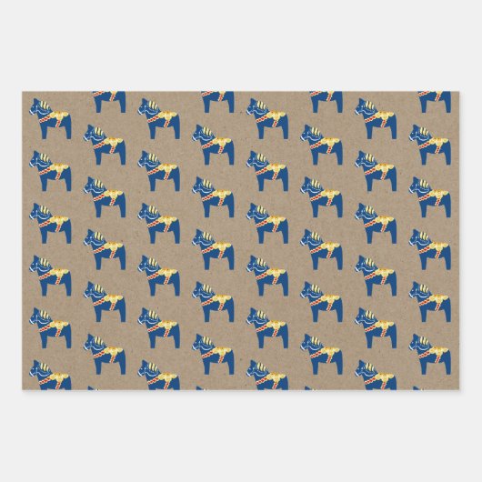 Blauwe Dala Horse Wrapping Paper Flat Sheet Set va (Voorkant)