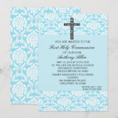 Blauwe Damask Boys Communityuitnodiging Kaart (Voorkant / Achterkant)