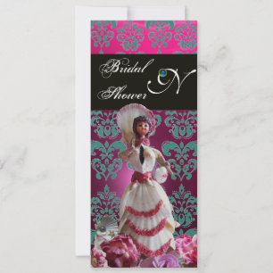 BLAUWE DAMASKBEDING - VRIJGEZELLENFEEST MONOGRAM KAART