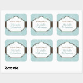 Blauwe damast boekenplaten vierkante sticker (Vel)