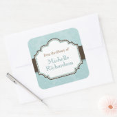 Blauwe damast boekenplaten vierkante sticker (Envelop)