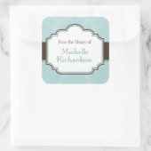 Blauwe damast boekenplaten vierkante sticker (Tas)