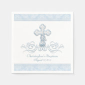 Blauwe Damast Cross Doop Communie Servetten (Voorkant)