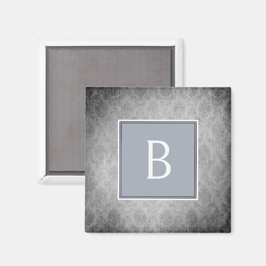 Blauwe  Damast Monogram Magneet (Voorkant / Achterkant)