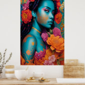 Blauwe dame met spiraalhaar poster (Keuken)