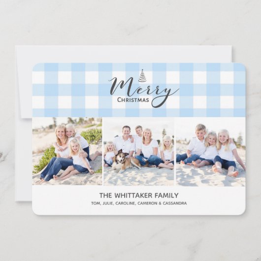 Blauwe de 3-foto van de Gingang Kerstkaart (Voorkant)