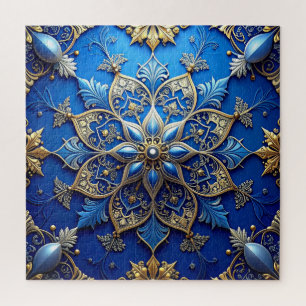 Blauwe decoratieve bloemenspelpuzzel legpuzzel