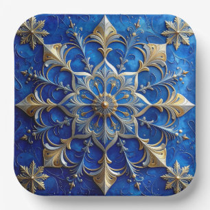 Blauwe decoratieve kerstvakantie papieren bord