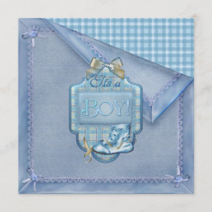 Blauwe deken vintage bootie geruit blauwe bruine b kaart