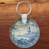 Blauwe Delftse Windmolen Nederlands Bord Sleutelhanger (Voorkant)