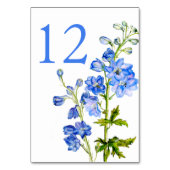 Blauwe delphinium kunst bruiloft tafel nummers kaart (Voorkant)