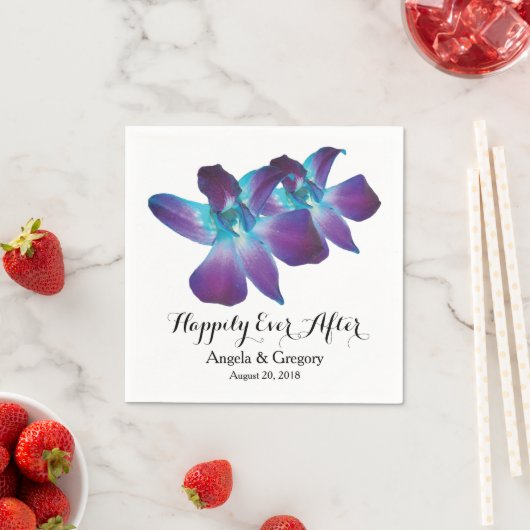 Blauwe Dendrobium orchidee gelukkig ooit na bruilo Servetten (Insitu)