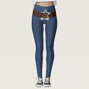 Blauwe Denim Bruin Lederen Riem Zilveren Ster Buck Leggings