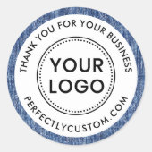 Blauwe denim grens bedrijf dank u ronde sticker (Voorkant)