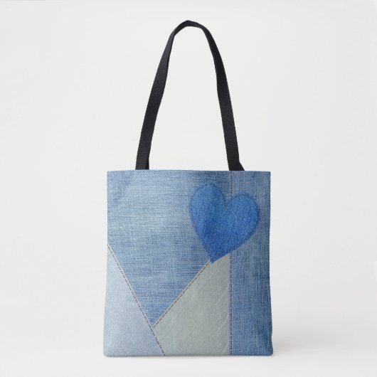 Blauwe denim hart Canvas tas (Voorkant)