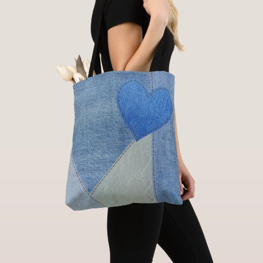 Blauwe denim hart Canvas tas (Dichtbij)