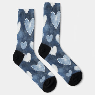 Blauwe Denim Harten Sokken