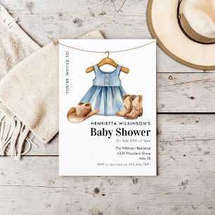 Blauwe Denim Jurk Cowboylaarzen Baby Shower Kaart