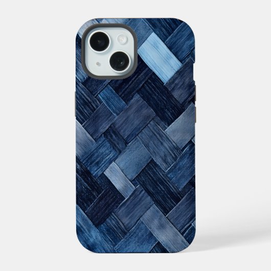 Blauwe Denim Patch iPhone 15 Hoesje (Achterkant)