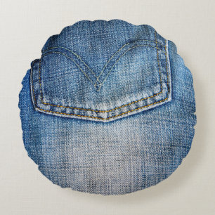 Blauwe denim rond kussen