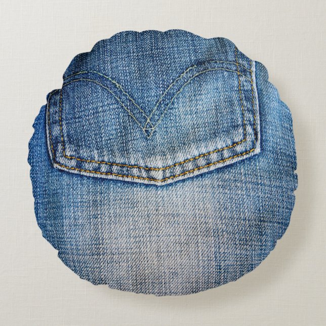 Blauwe denim rond kussen (Voorkant)