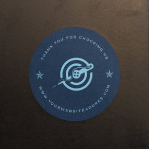 Blauwe denim stof textuur aangepaste typografie. ronde sticker