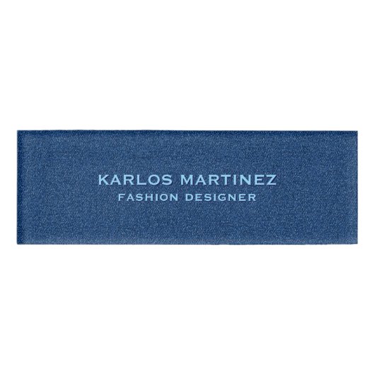 Blauwe denim stof textuur naambadge (Voorkant)