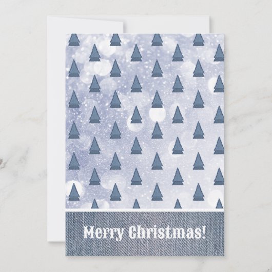 Blauwe Denim Tree Winter Scene Patchwork Feestdagenkaart (Voorkant)
