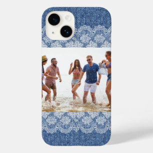 Blauwe denim witte foto familie Case-Mate iPhone 14 hoesje