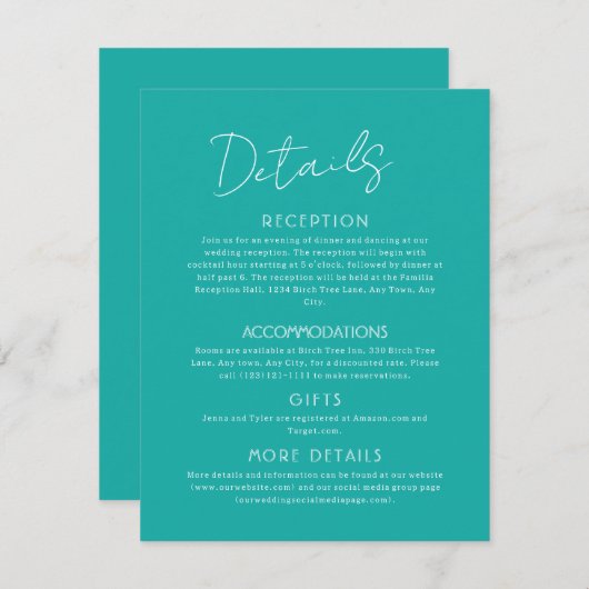 Blauwe Details Grote Trouw Bijkaart Informatiekaartje (Voorkant / Achterkant)