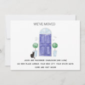 Blauwe Deur en Kat We hebben Verhuisd Nieuw Huis Aankondiging (Voorkant)