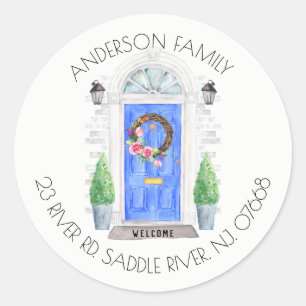 Blauwe deur   Nieuwe sticker van label voor thuisa