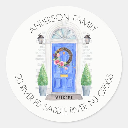 Blauwe deur | Nieuwe sticker van label voor thuisa (Voorkant)