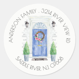 Blauwe deur   Nieuwe sticker van label voor thuisa