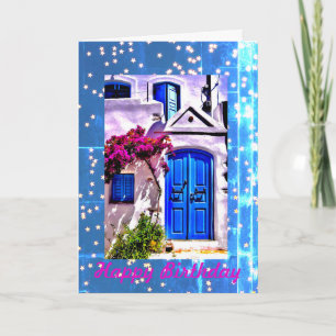 Blauwe Deur Verjaardag, 5"x 7"Gevouwen Verjaardag Kaart