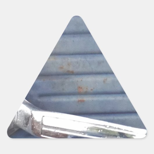  blauwe deur, zilverhandje driehoek sticker (Voorkant)