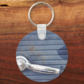  blauwe deur, zilverhandje sleutelhanger (Voorkant)