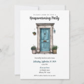 Blauwe Deurillustratie Housewarming Party Kaart (Voorkant)