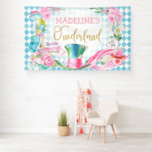 Blauwe Diamant 6x10 Alice Onederland Verjaardagsba Spandoek (Insitu)