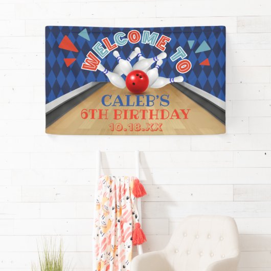 Blauwe Diamant Streep Laten We Slaan Bowling Verja Spandoek (Insitu)